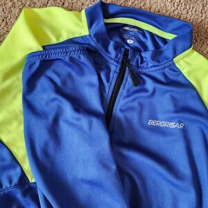 Bergrisar blue yellow long sleeve full zip cycling jacket shirt mens‎ size XL